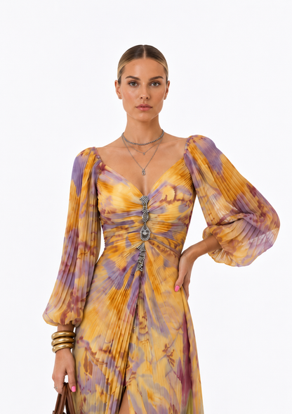 Lola | Vestido Largo Floral con Escote Profundo